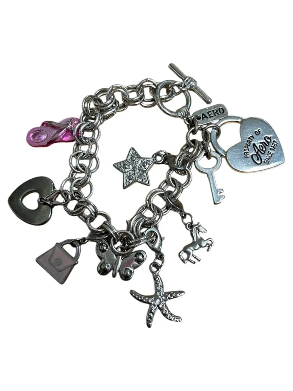 Vintage Y2K Silver Tone Aeropostale Girls Charm Bracelet